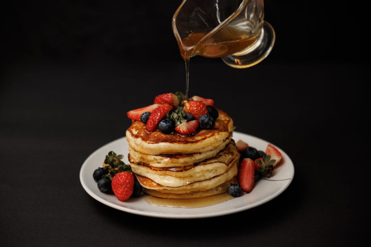 Banana Protein Breakfast Stack made with Oat-EH! oat pancake and waffle mix